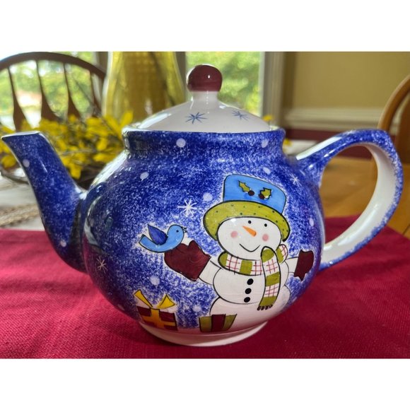 Frosty The Snowman Teapot,Studio Nova Snowman Teapot,Large Ceramic Christmas Tea - Picture 2 of 11